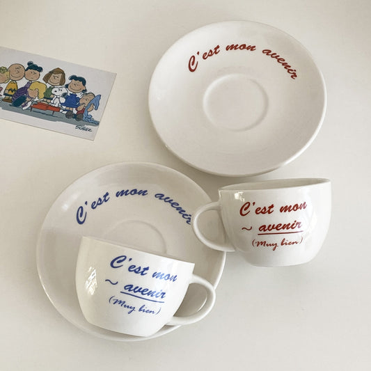 Vintage Letter Ceramic Coffee Cup Set