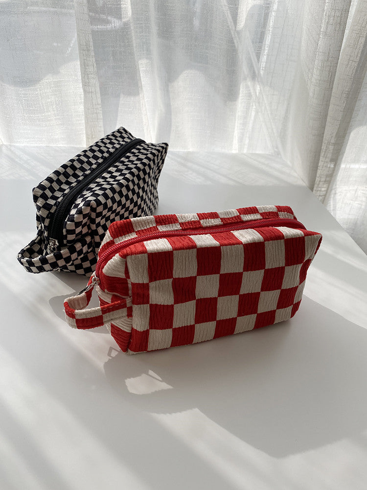 Checkerboard Velvet Storage Bag / Red