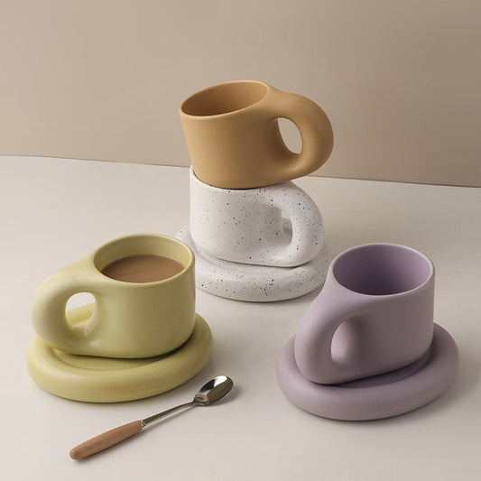 Hand-made Ceramic Coffee Mugs with Coaster