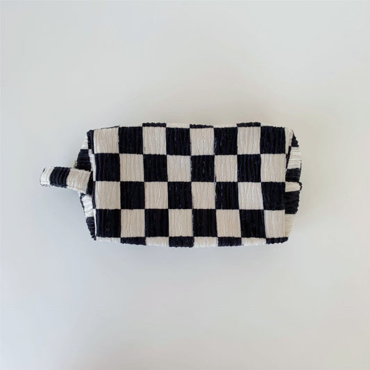 Checkerboard Velvet Storage Bag / Black