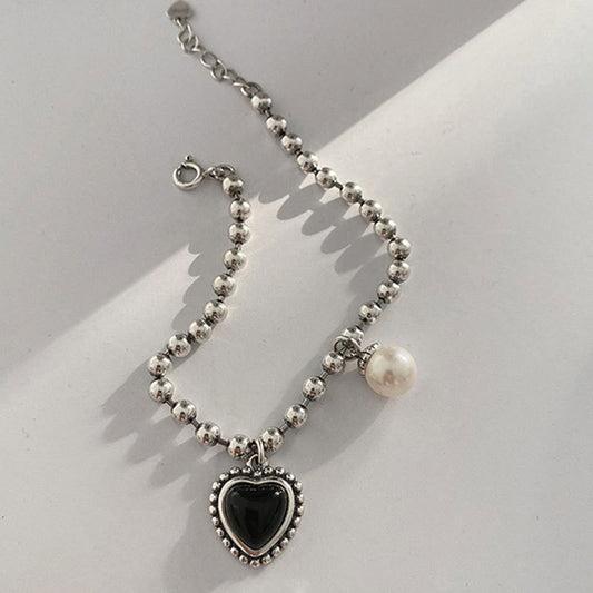 Heart Pearl Bead Chain Bracelet