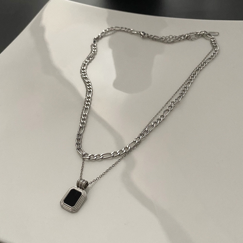 Black Square Pendant Necklace
